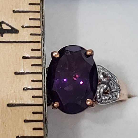 Lusaka Amethyst & White Zircon ring in 14k Rose Gold over 925 SS size 8 6.75ct - Picture 3 of 7